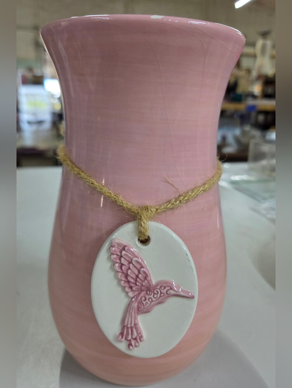 Teleflora Gift Pink Ceramic Vase Hummingbird Charm Cottagecore Farmhouse Decor 8